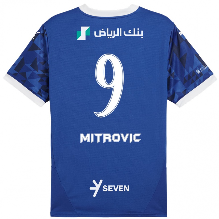 Kids Football Aleksandar Mitrovic #9 Dark Blue White Home Jersey 2024/25 T-Shirt Uk