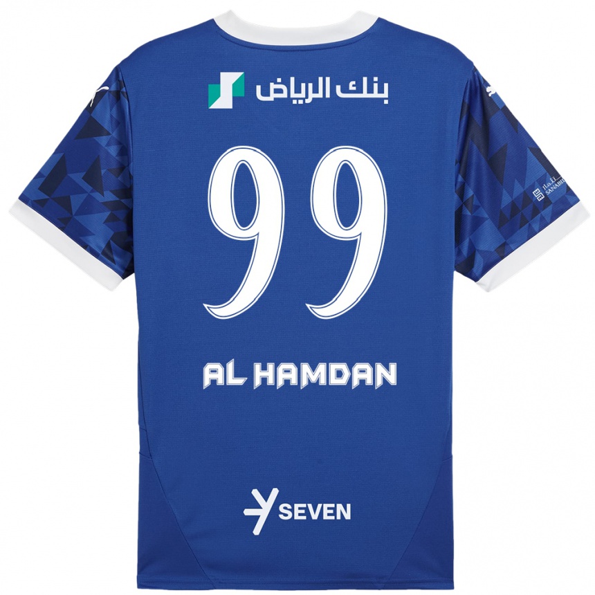 Kids Football Abdullah Al-Hamdan #99 Dark Blue White Home Jersey 2024/25 T-Shirt Uk