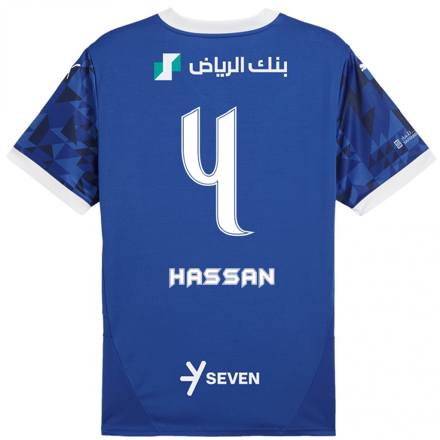 Kids Football Eman Hassan #4 Dark Blue White Home Jersey 2024/25 T-Shirt Uk