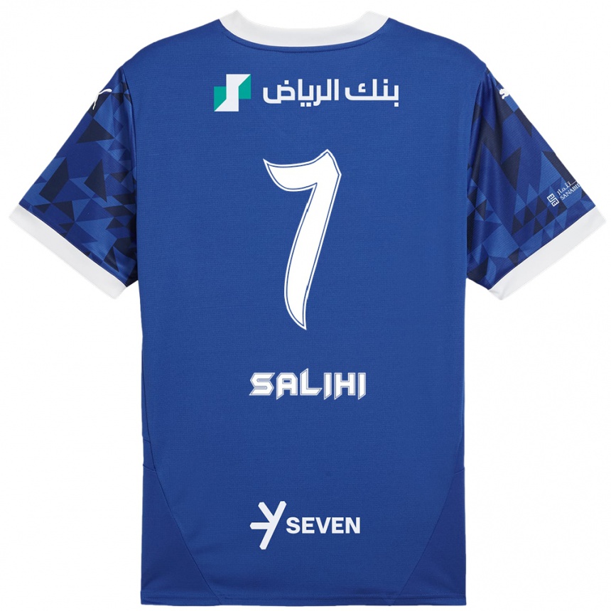 Kids Football Shokhan Salihi #7 Dark Blue White Home Jersey 2024/25 T-Shirt Uk