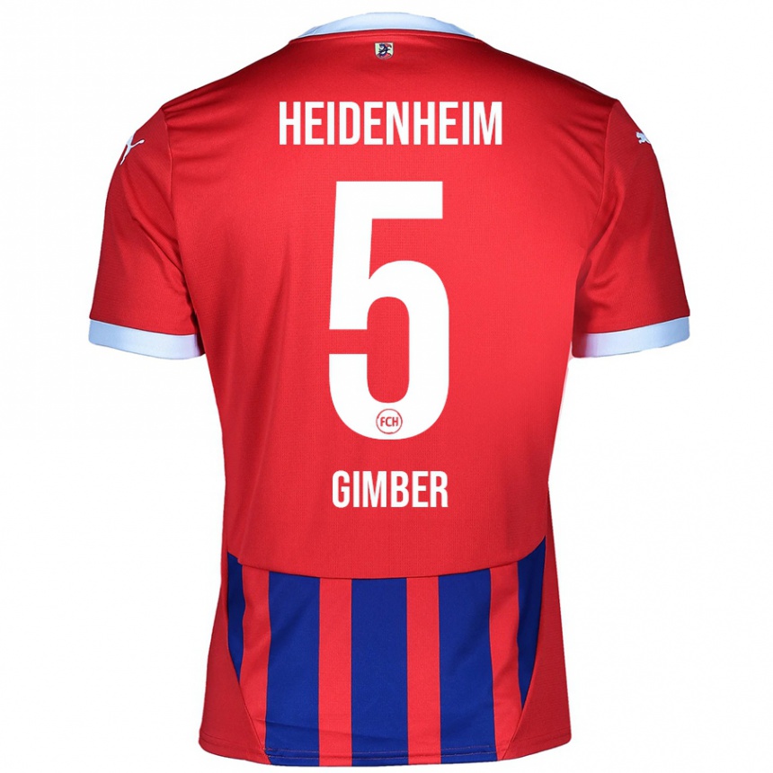 Kids Football Benedikt Gimber #5 Red Blue Home Jersey 2024/25 T-Shirt Uk