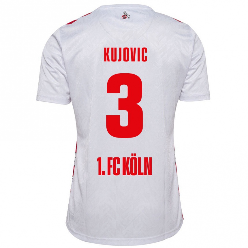 Kids Football Emin Kujovic #3 White Red Home Jersey 2024/25 T-Shirt Uk