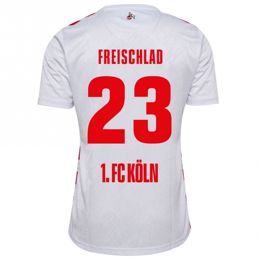 Kids Football Yannick Freischlad #23 White Red Home Jersey 2024/25 T-Shirt Uk