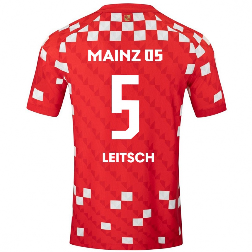 Kids Football Maxim Leitsch #5 White Red Home Jersey 2024/25 T-Shirt Uk