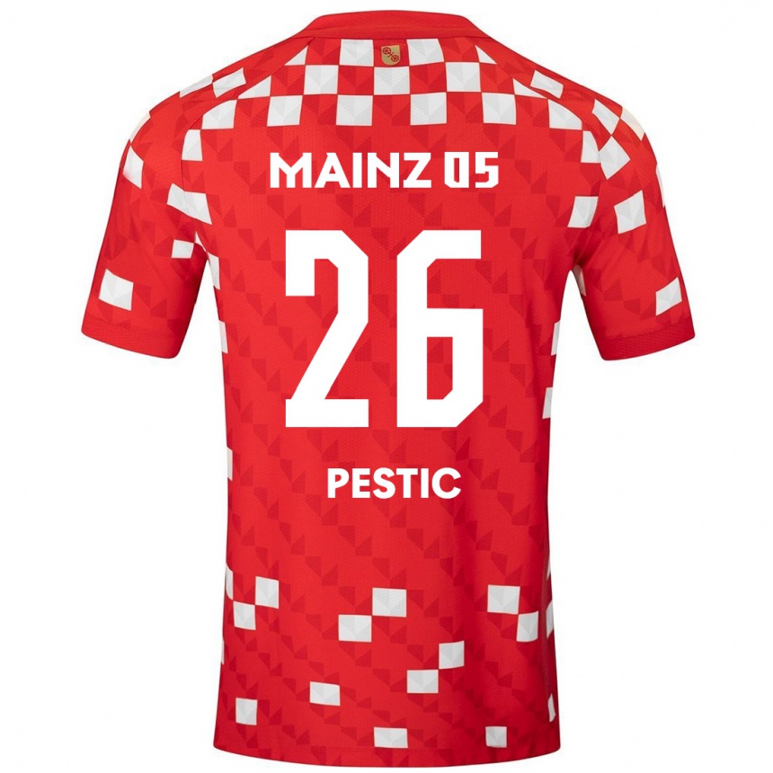 Kids Football Dominik Pestic #26 White Red Home Jersey 2024/25 T-Shirt Uk