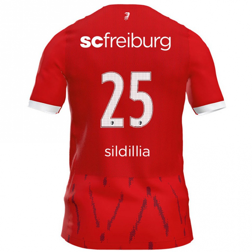 Kids Football Kiliann Sildillia #25 Red Home Jersey 2024/25 T-Shirt Uk