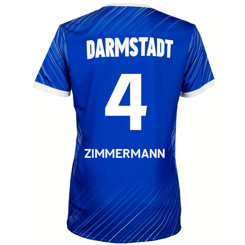 Kids Football Christoph Zimmermann #4 Blue White Home Jersey 2024/25 T-Shirt Uk