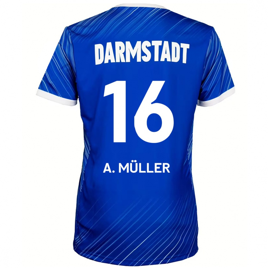 Kids Football Andreas Müller #16 Blue White Home Jersey 2024/25 T-Shirt Uk