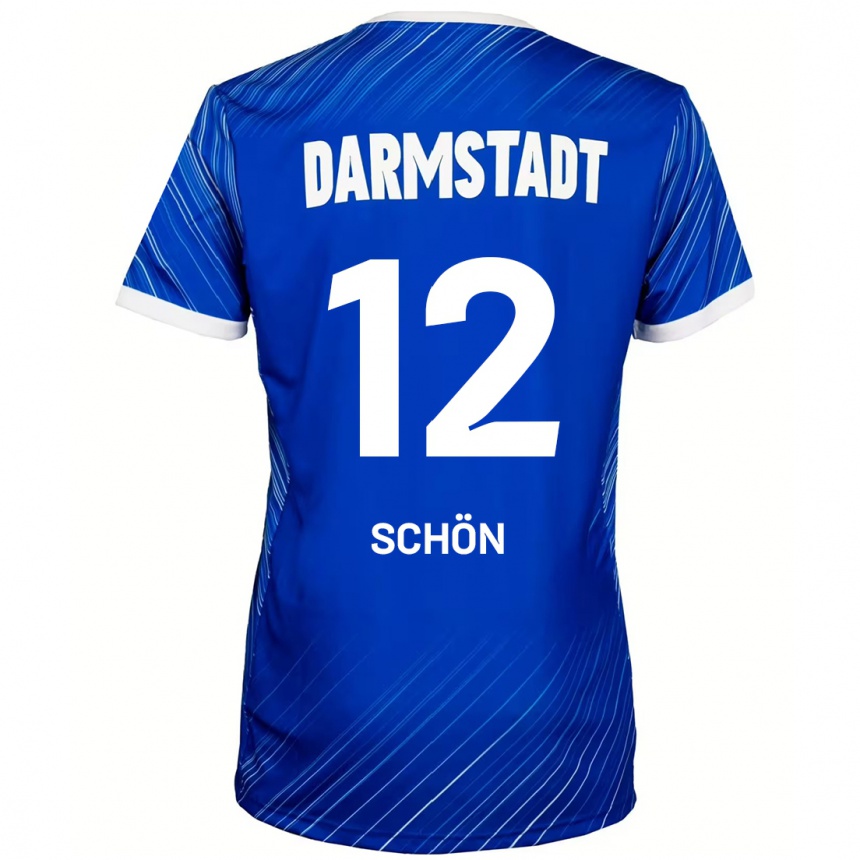 Kids Football Lars Schön #12 Blue White Home Jersey 2024/25 T-Shirt Uk