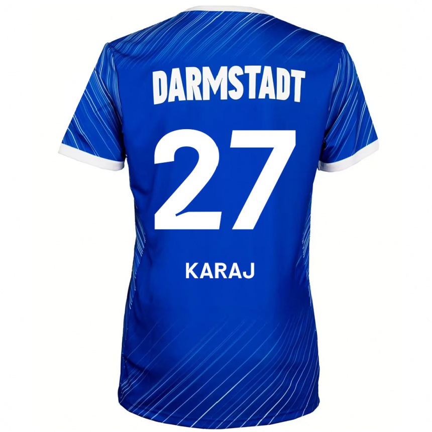 Kids Football Eraldo Karaj #27 Blue White Home Jersey 2024/25 T-Shirt Uk