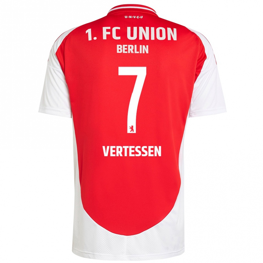 Kids Football Yorbe Vertessen #7 Red White Home Jersey 2024/25 T-Shirt Uk