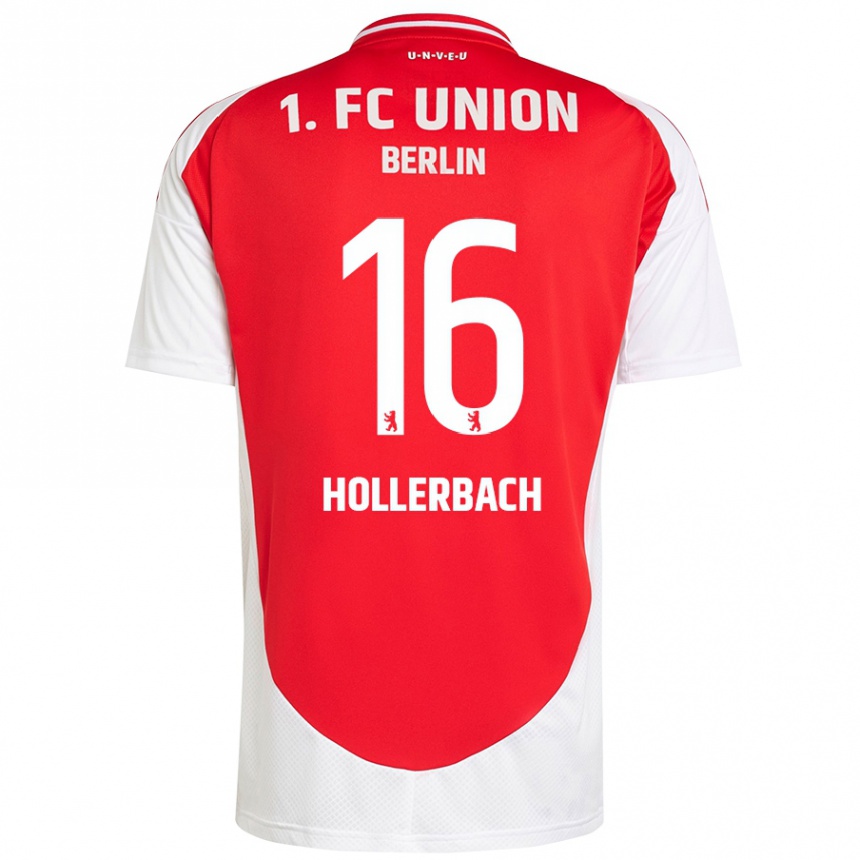 Kids Football Benedict Hollerbach #16 Red White Home Jersey 2024/25 T-Shirt Uk