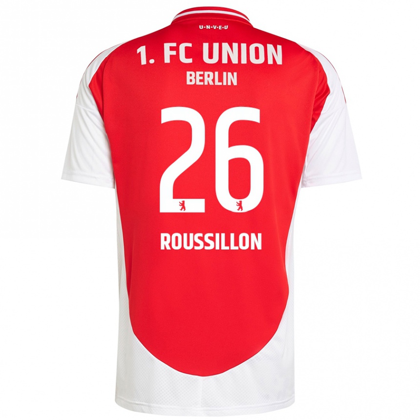 Kids Football Jérôme Roussillon #26 Red White Home Jersey 2024/25 T-Shirt Uk