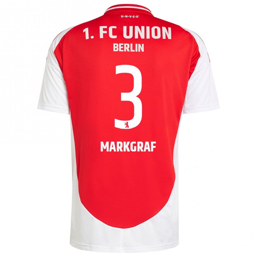 Kids Football Andrik Markgraf #3 Red White Home Jersey 2024/25 T-Shirt Uk