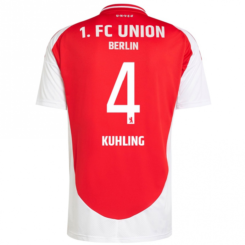 Kids Football Ole Kühling #4 Red White Home Jersey 2024/25 T-Shirt Uk