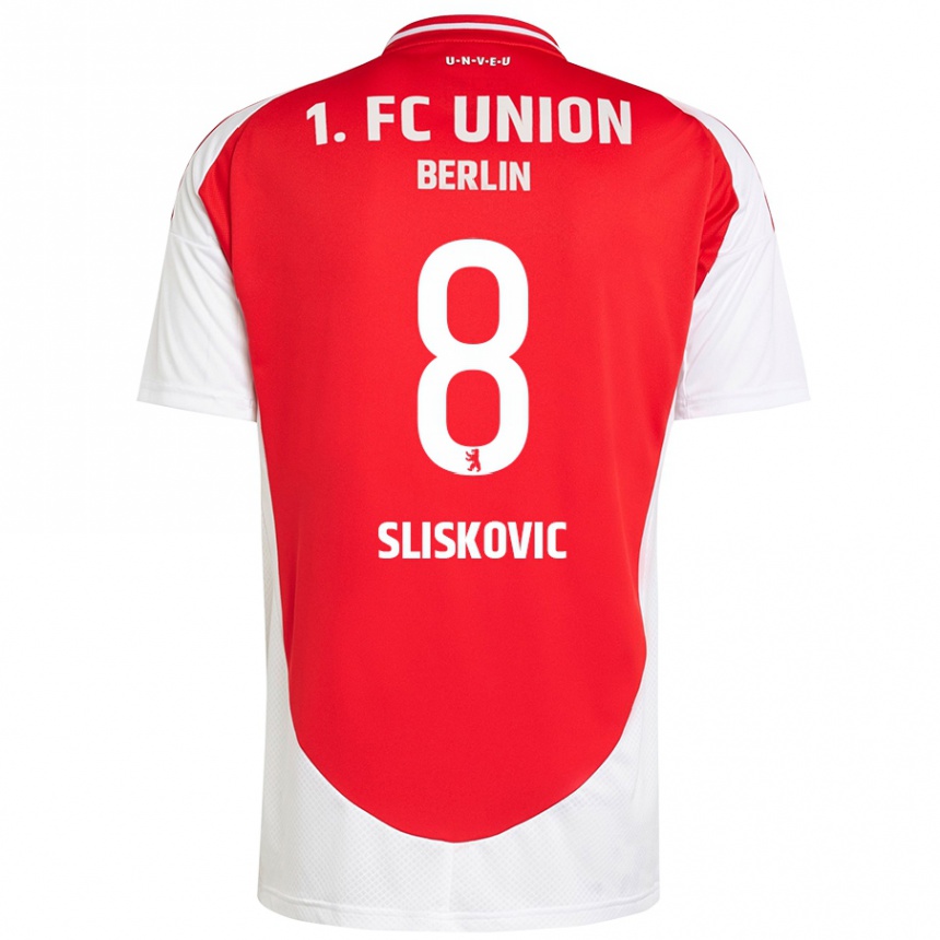 Kids Football Duje Sliskovic #8 Red White Home Jersey 2024/25 T-Shirt Uk