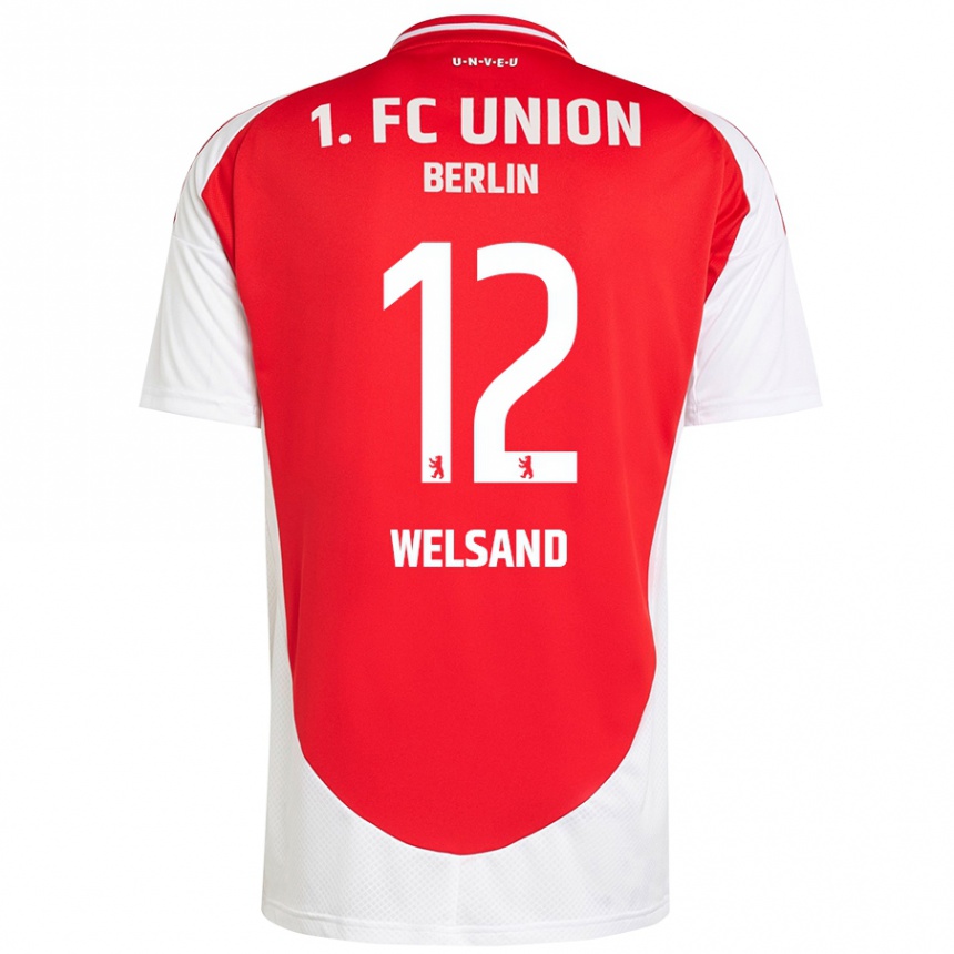 Kids Football Oskar Welsand #12 Red White Home Jersey 2024/25 T-Shirt Uk