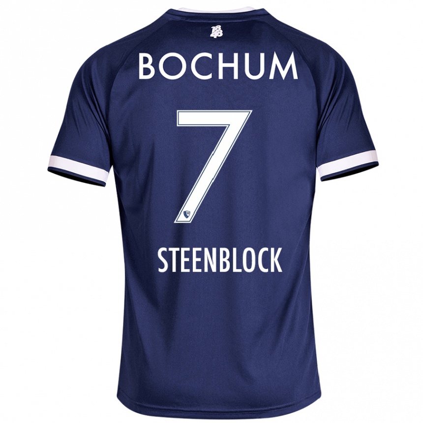 Kids Football Jannis Steenblock #7 Dark Blue Home Jersey 2024/25 T-Shirt Uk