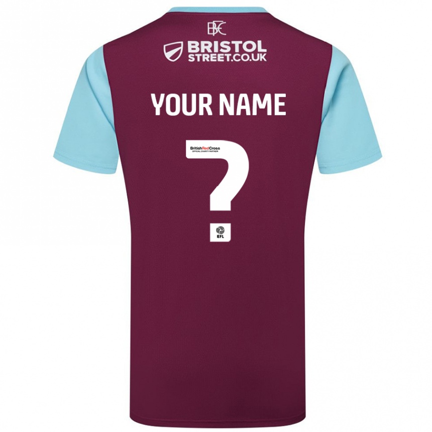 Kids Football Your Name #0 Burgundy Sky Blue Home Jersey 2024/25 T-Shirt Uk