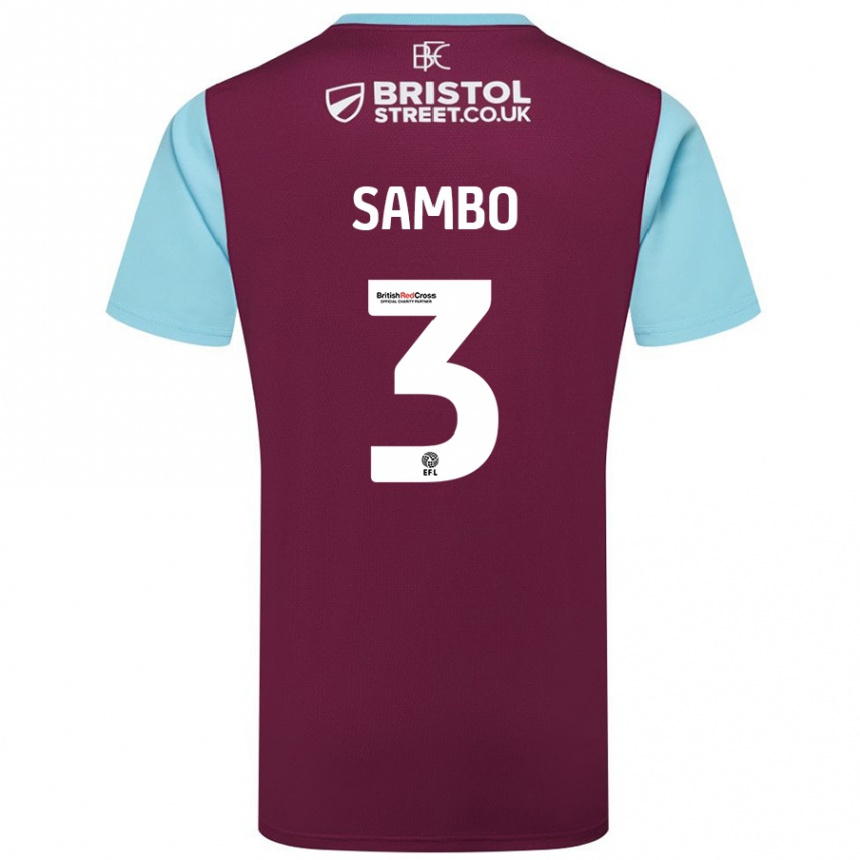 Kids Football Shurandy Sambo #3 Burgundy Sky Blue Home Jersey 2024/25 T-Shirt Uk