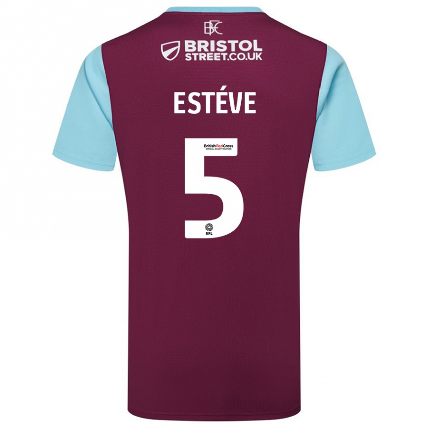 Kids Football Maxime Estève #5 Burgundy Sky Blue Home Jersey 2024/25 T-Shirt Uk