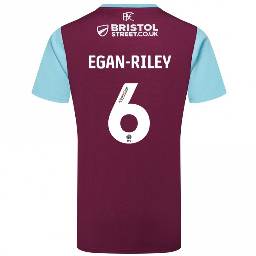 Kids Football Cj Egan-Riley #6 Burgundy Sky Blue Home Jersey 2024/25 T-Shirt Uk