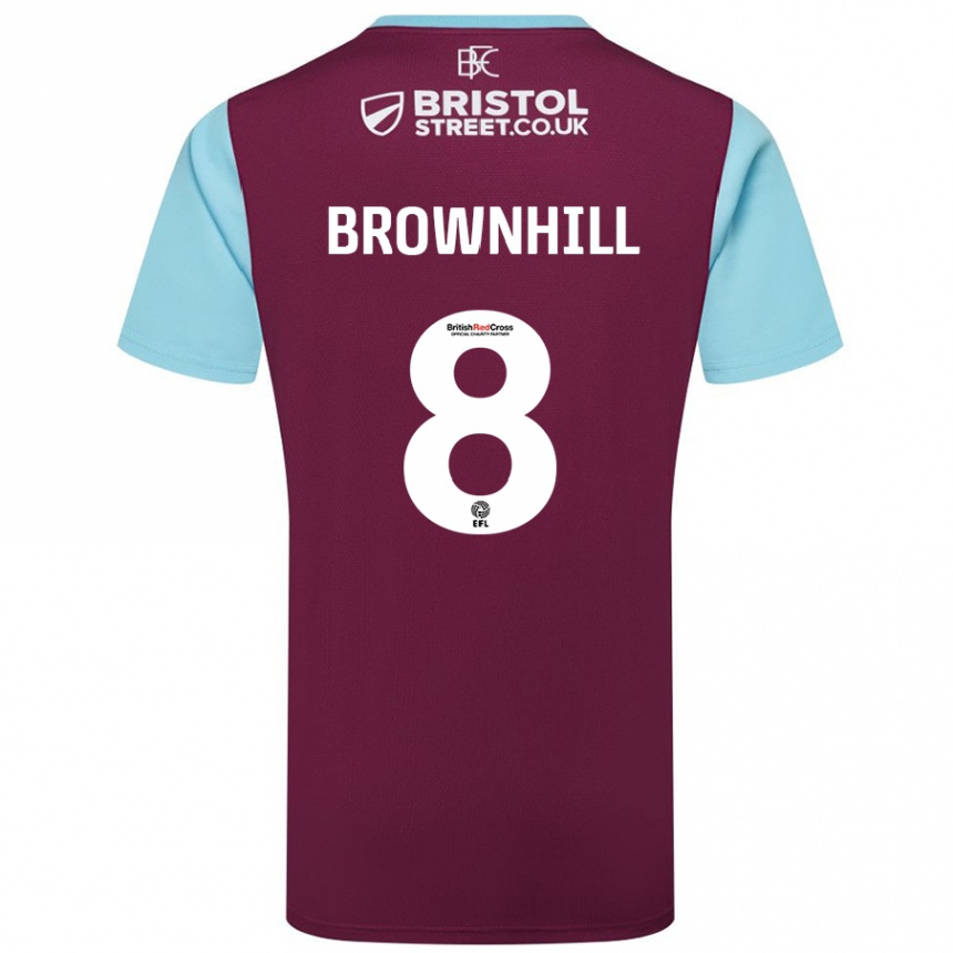 Kids Football Josh Brownhill #8 Burgundy Sky Blue Home Jersey 2024/25 T-Shirt Uk