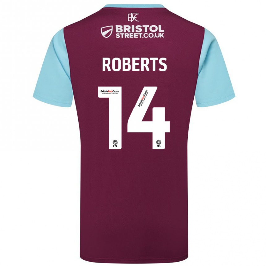 Kids Football Connor Roberts #14 Burgundy Sky Blue Home Jersey 2024/25 T-Shirt Uk