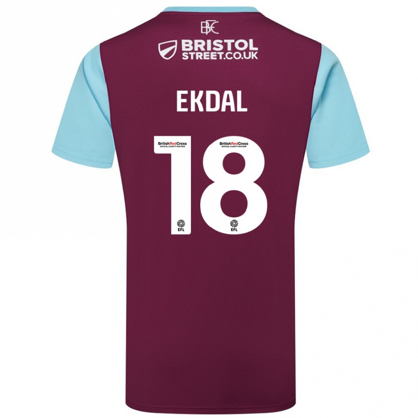 Kids Football Hjalmar Ekdal #18 Burgundy Sky Blue Home Jersey 2024/25 T-Shirt Uk