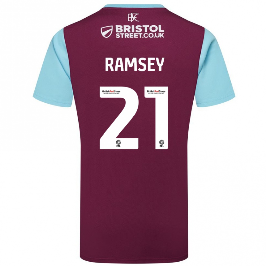 Kids Football Aaron Ramsey #21 Burgundy Sky Blue Home Jersey 2024/25 T-Shirt Uk