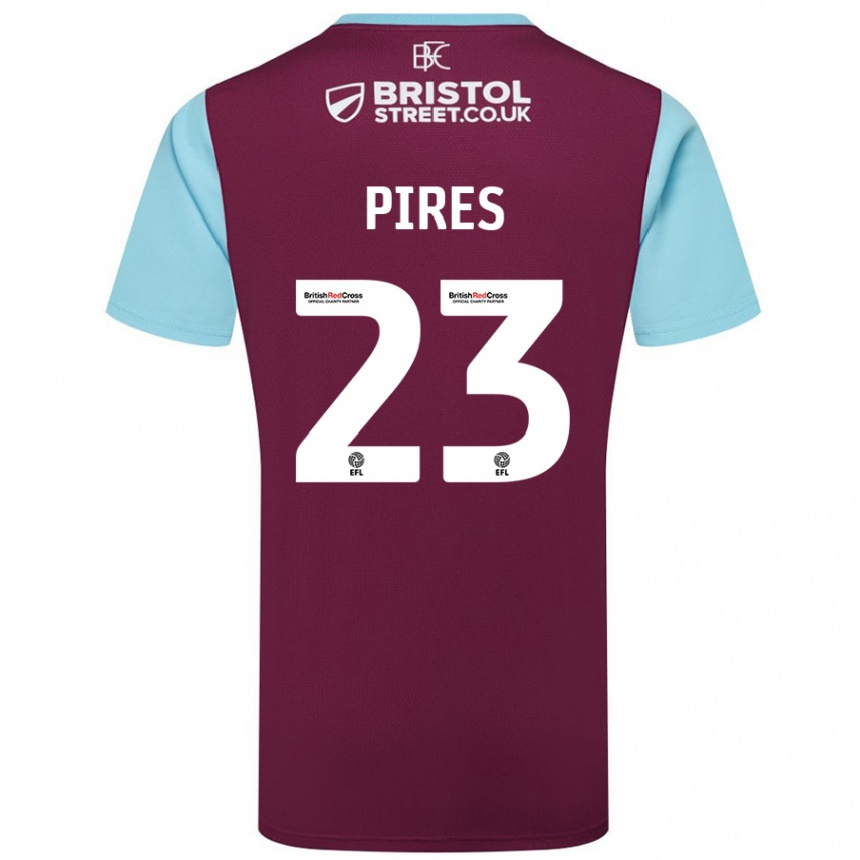 Kids Football Lucas Pires #23 Burgundy Sky Blue Home Jersey 2024/25 T-Shirt Uk