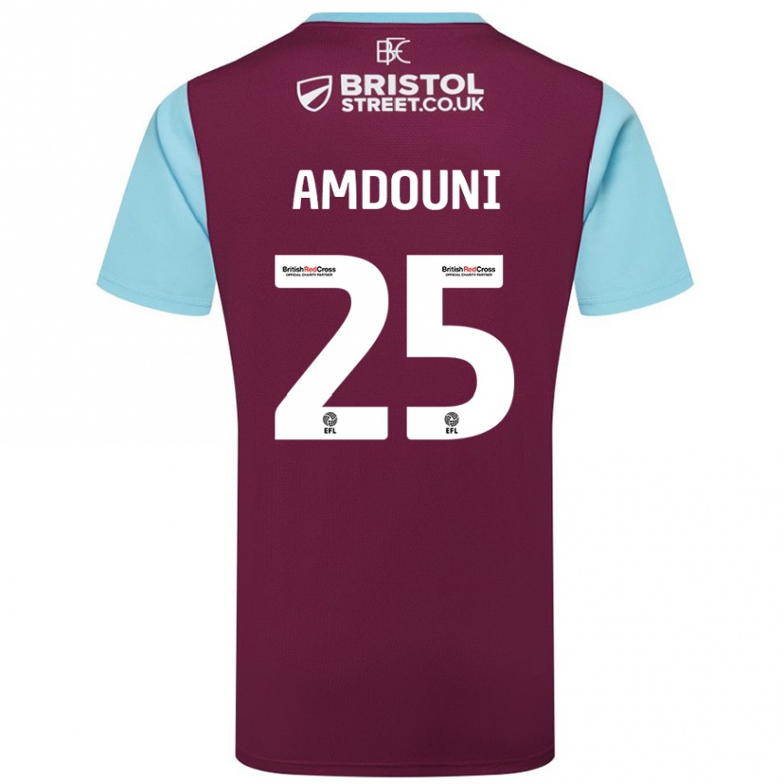 Kids Football Zeki Amdouni #25 Burgundy Sky Blue Home Jersey 2024/25 T-Shirt Uk