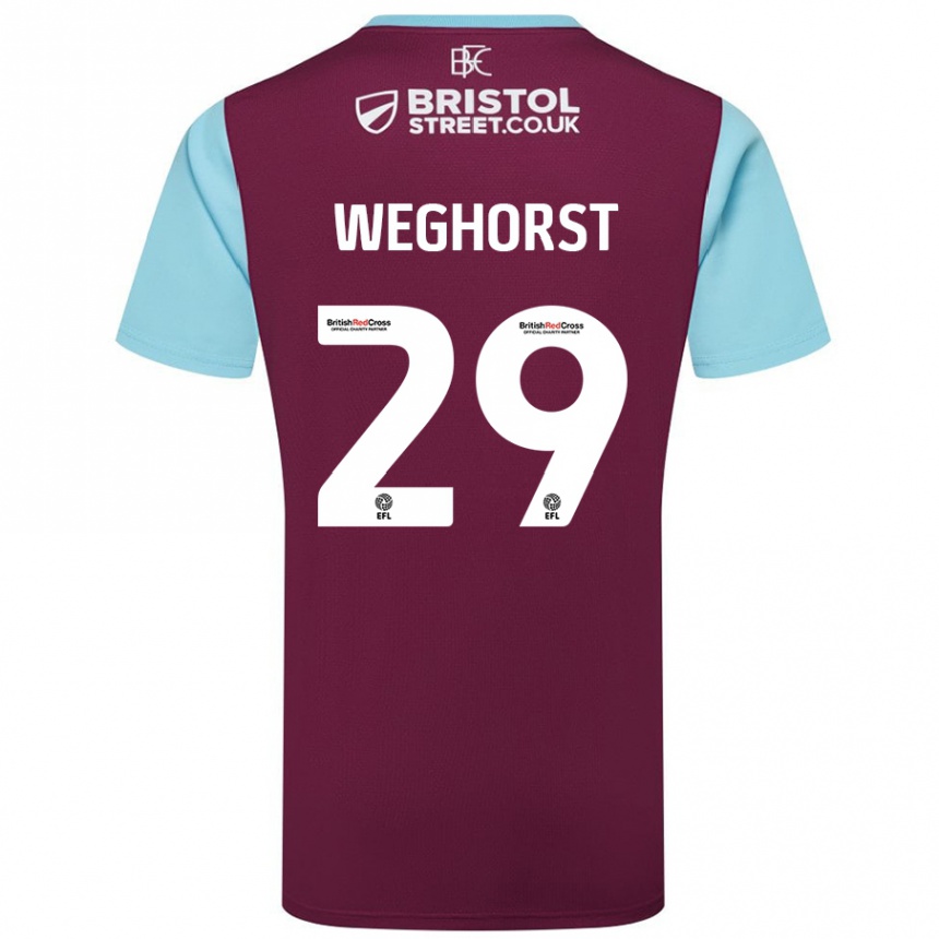 Kids Football Wout Weghorst #29 Burgundy Sky Blue Home Jersey 2024/25 T-Shirt Uk