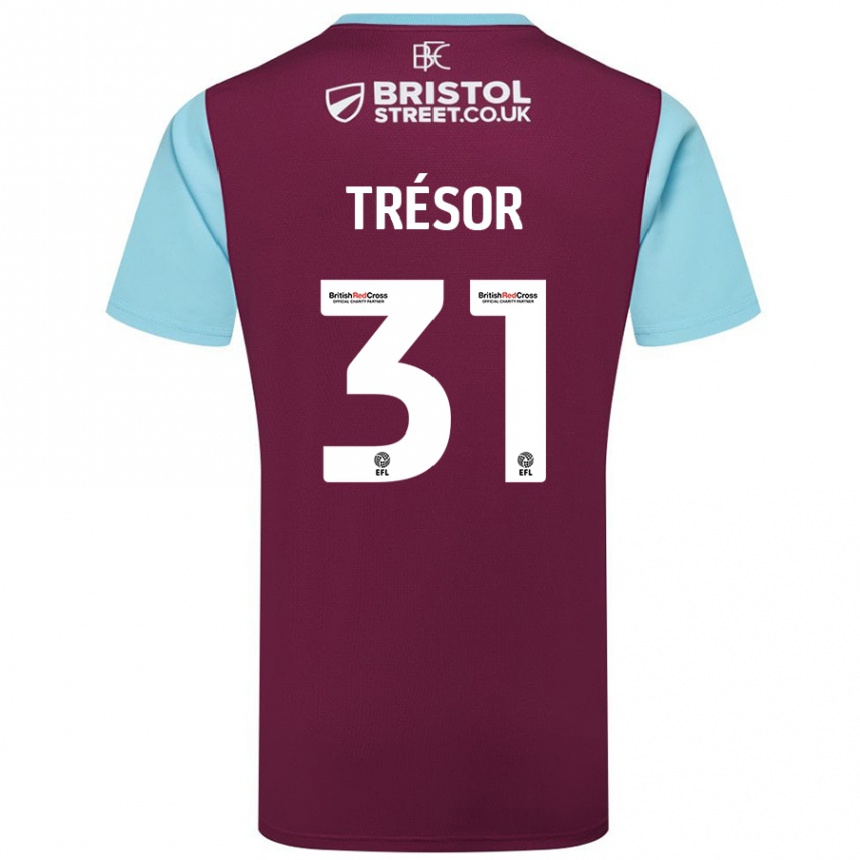 Kids Football Mike Trésor #31 Burgundy Sky Blue Home Jersey 2024/25 T-Shirt Uk