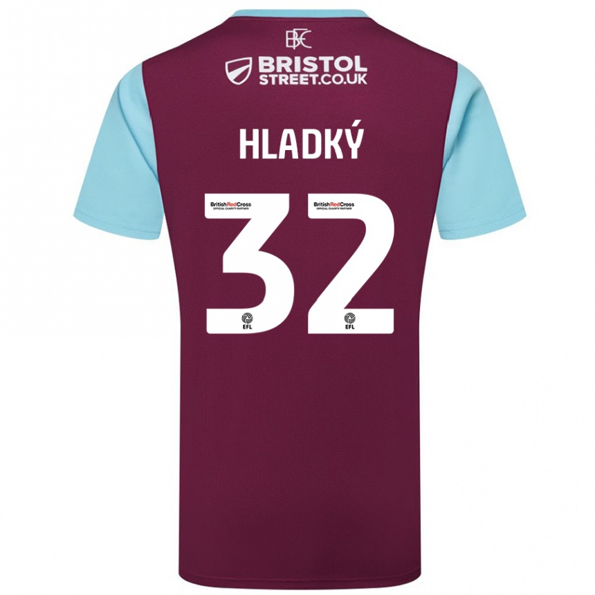 Kids Football Vaclav Hladky #32 Burgundy Sky Blue Home Jersey 2024/25 T-Shirt Uk