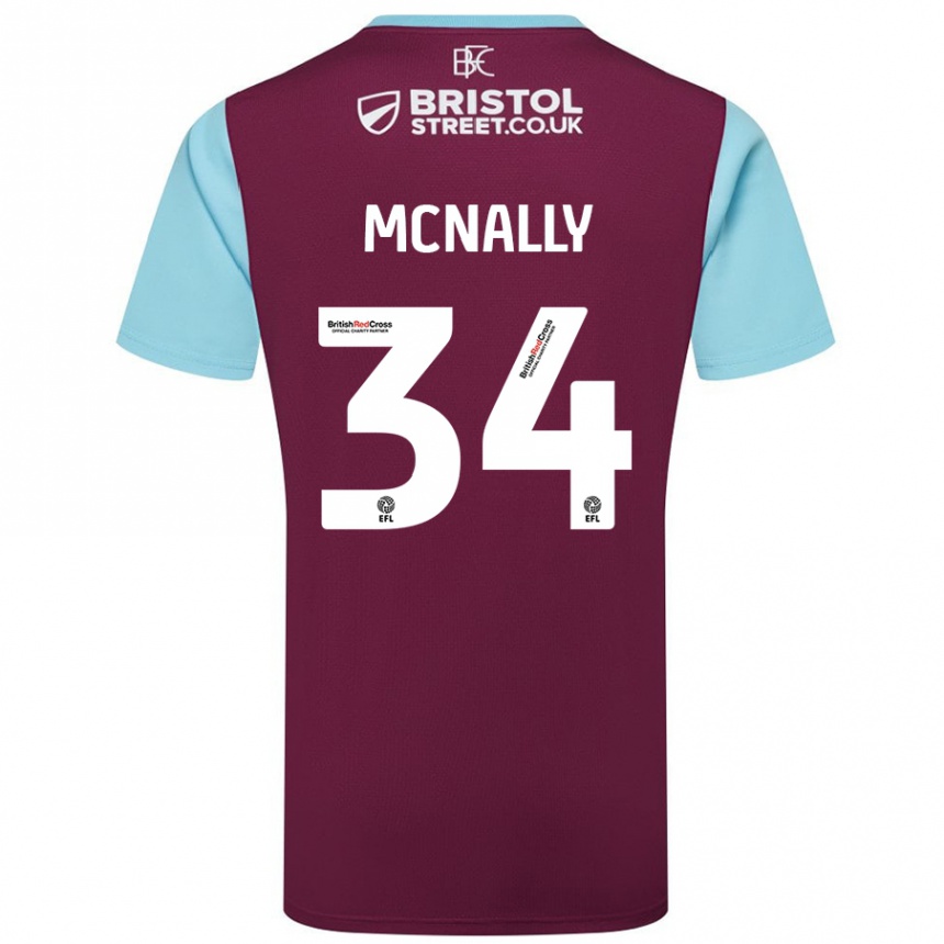 Kids Football Luke Mcnally #34 Burgundy Sky Blue Home Jersey 2024/25 T-Shirt Uk