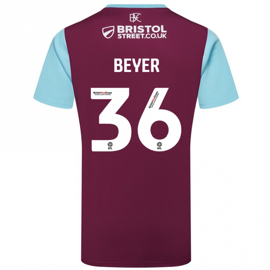 Kids Football Jordan Beyer #36 Burgundy Sky Blue Home Jersey 2024/25 T-Shirt Uk