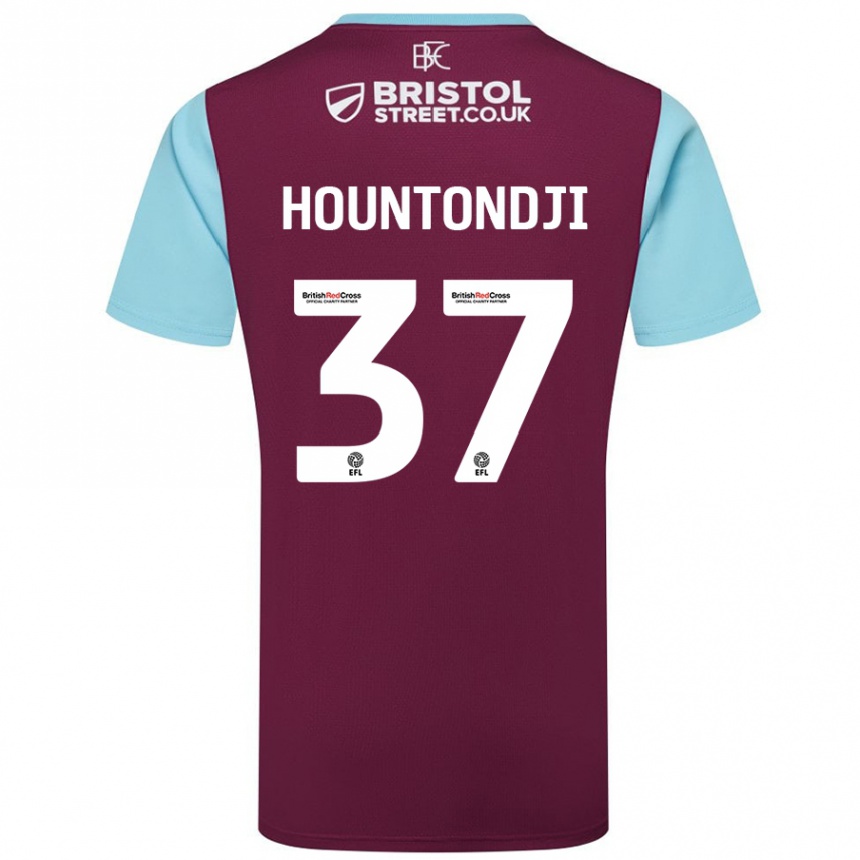 Kids Football Andreas Hountondji #37 Burgundy Sky Blue Home Jersey 2024/25 T-Shirt Uk