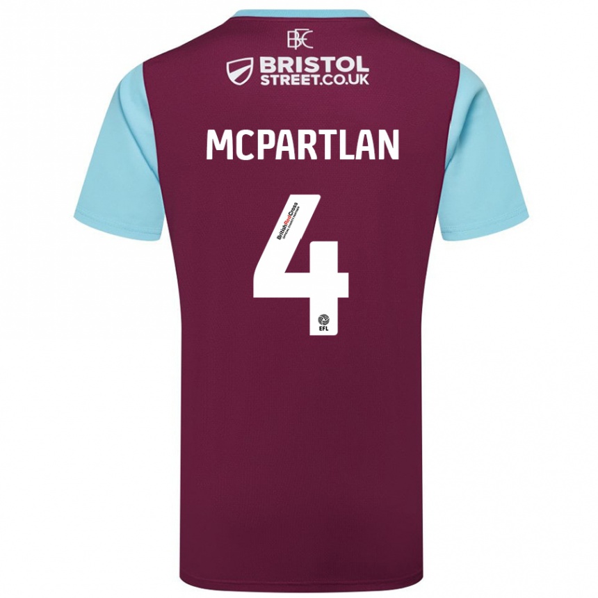 Kids Football Brenna Mcpartlan #4 Burgundy Sky Blue Home Jersey 2024/25 T-Shirt Uk