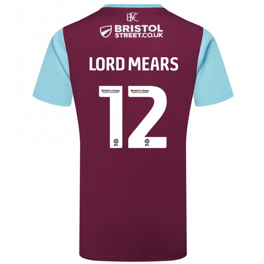 Kids Football Rhema Lord-Mears #12 Burgundy Sky Blue Home Jersey 2024/25 T-Shirt Uk