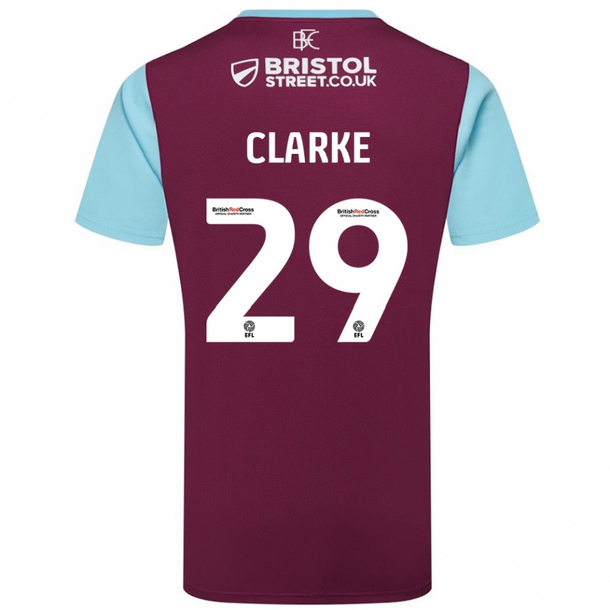 Kids Football Abby Clarke #29 Burgundy Sky Blue Home Jersey 2024/25 T-Shirt Uk