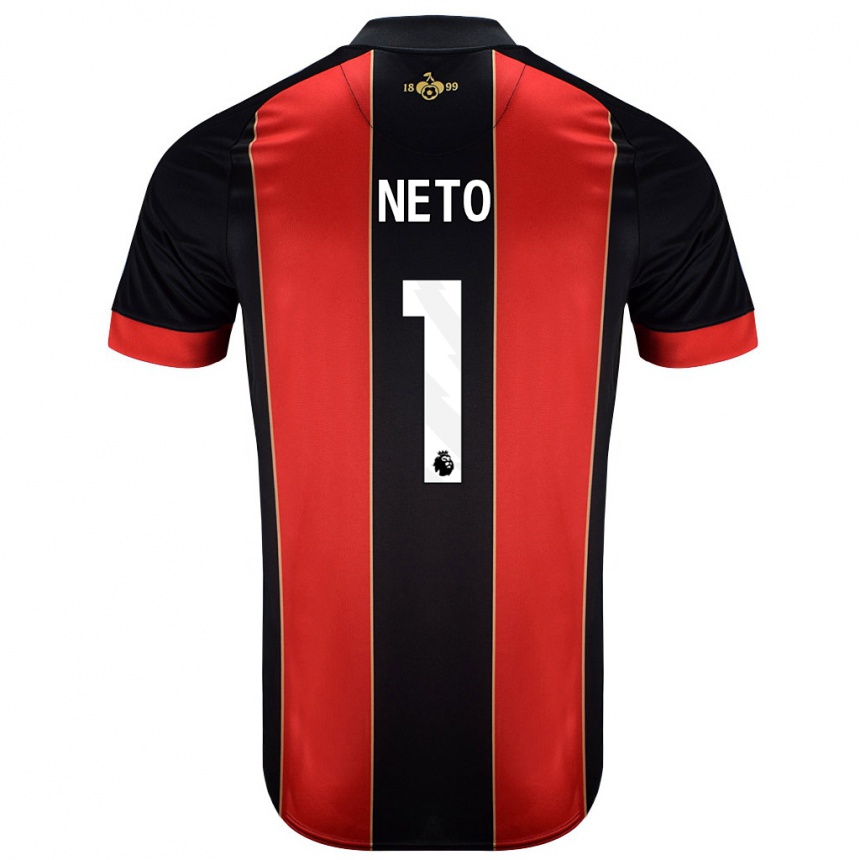 Kids Football Neto #1 Red Black Home Jersey 2024/25 T-Shirt Uk