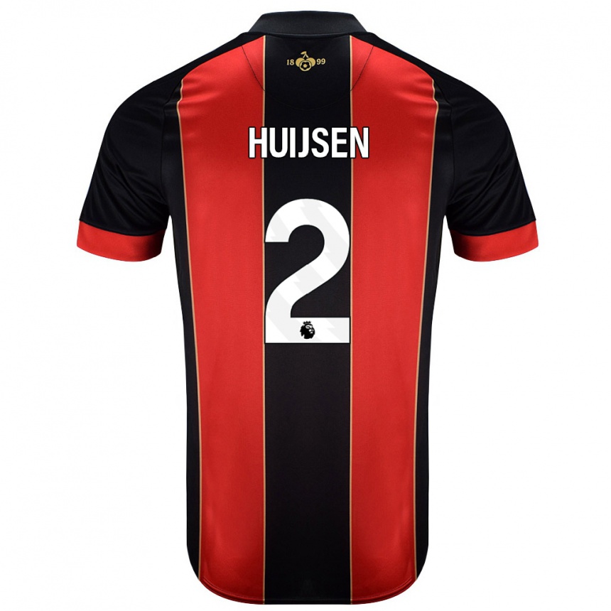 Kids Football Dean Huijsen #2 Red Black Home Jersey 2024/25 T-Shirt Uk