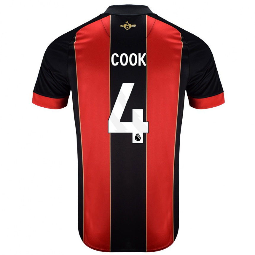 Kids Football Lewis Cook #4 Red Black Home Jersey 2024/25 T-Shirt Uk