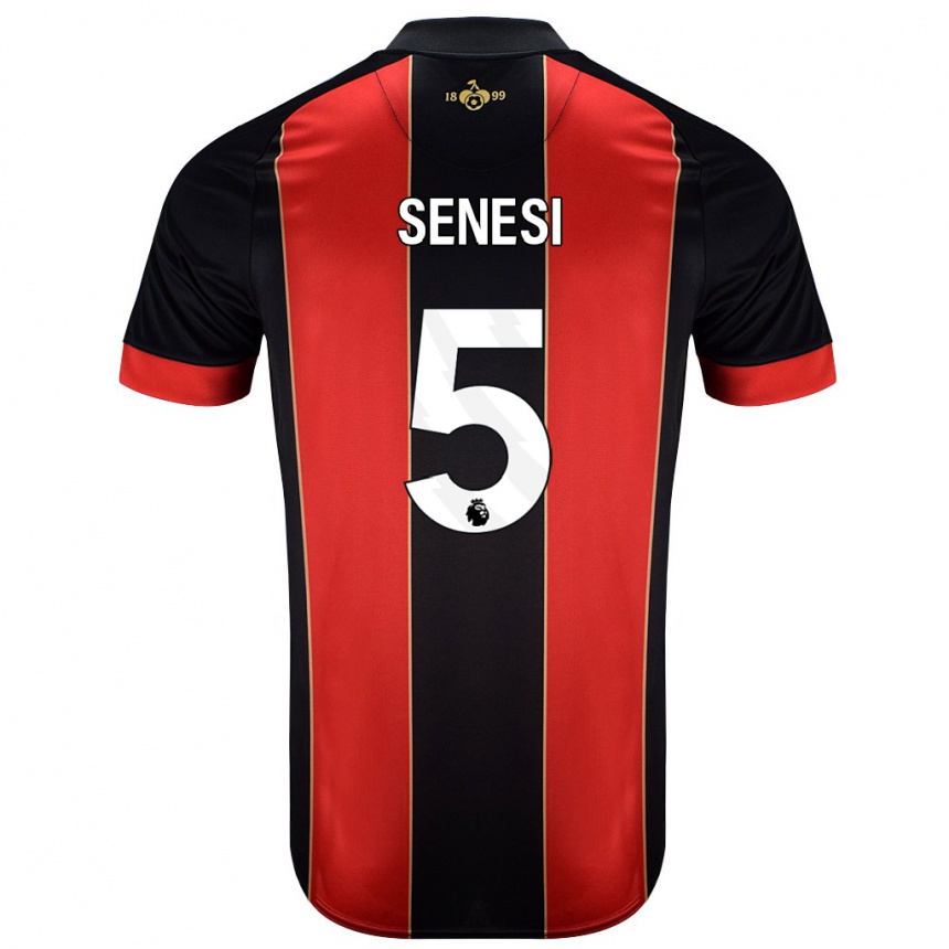 Kids Football Marcos Senesi #5 Red Black Home Jersey 2024/25 T-Shirt Uk