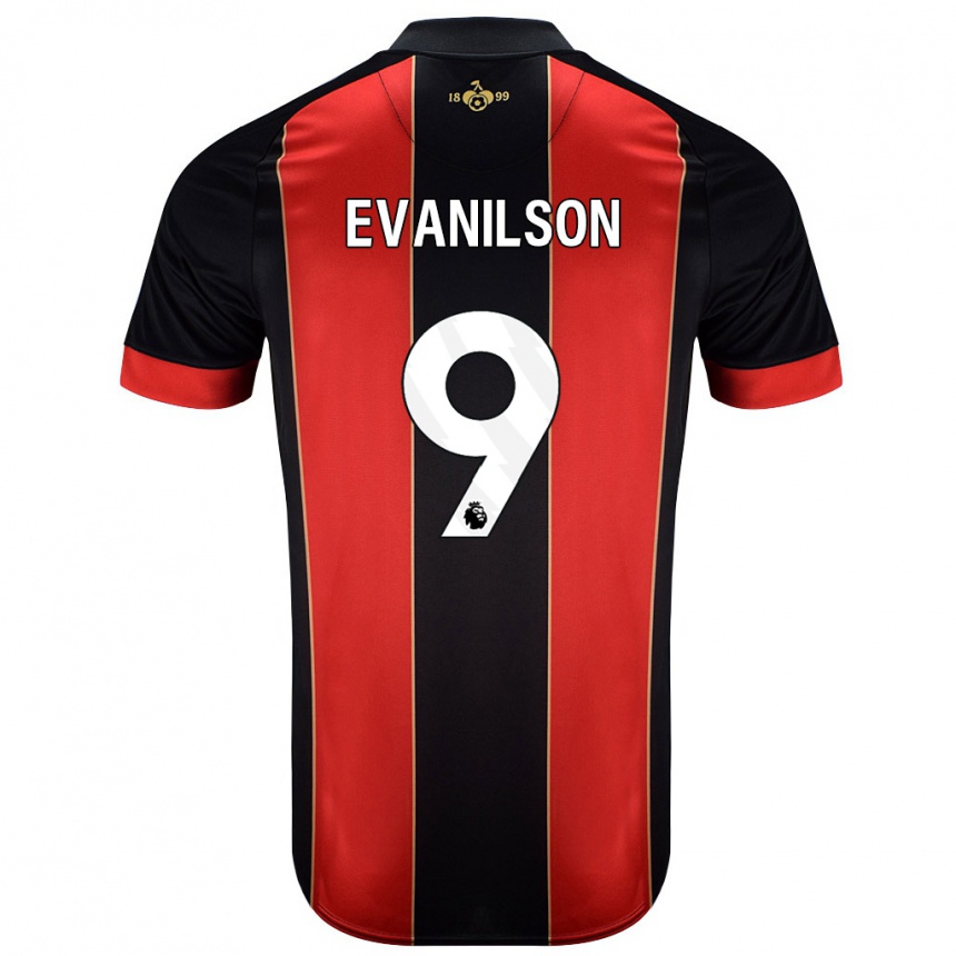 Kids Football Evanilson #9 Red Black Home Jersey 2024/25 T-Shirt Uk