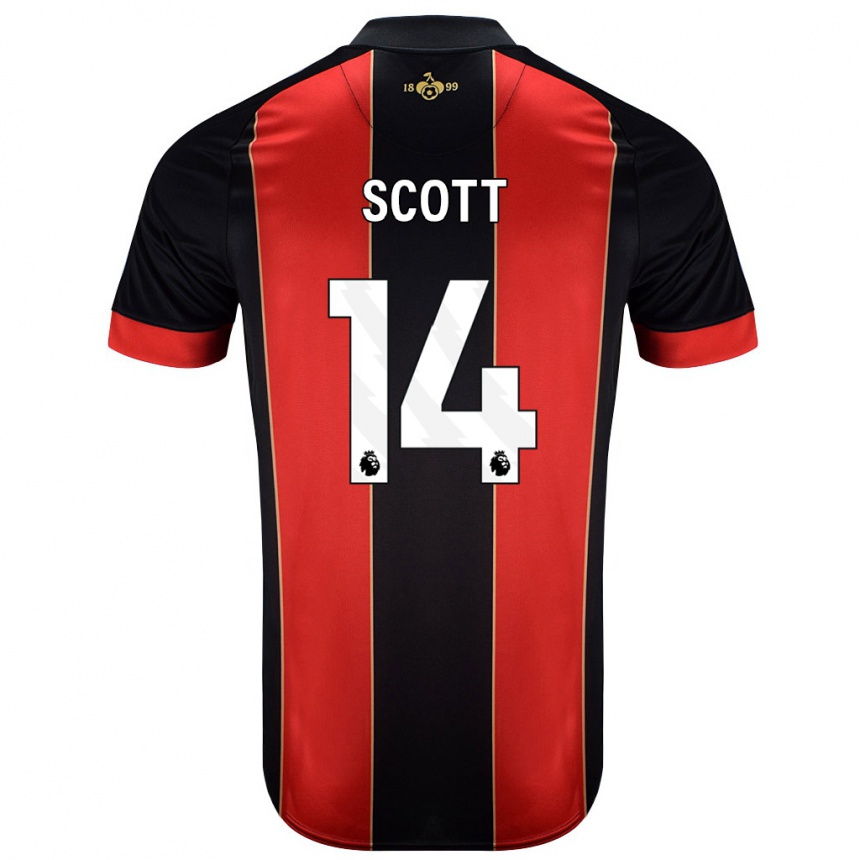 Kids Football Alex Scott #14 Red Black Home Jersey 2024/25 T-Shirt Uk