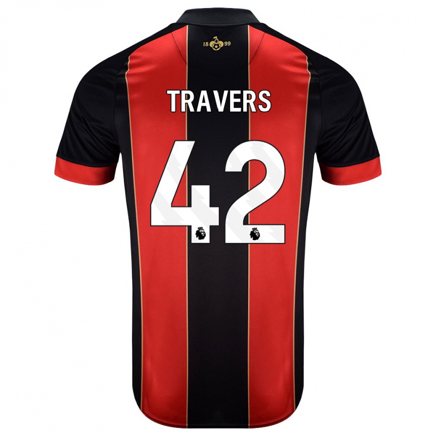 Kids Football Mark Travers #42 Red Black Home Jersey 2024/25 T-Shirt Uk