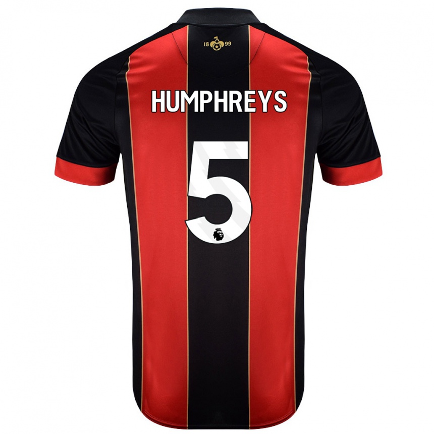 Kids Football Holly Humphreys #5 Red Black Home Jersey 2024/25 T-Shirt Uk