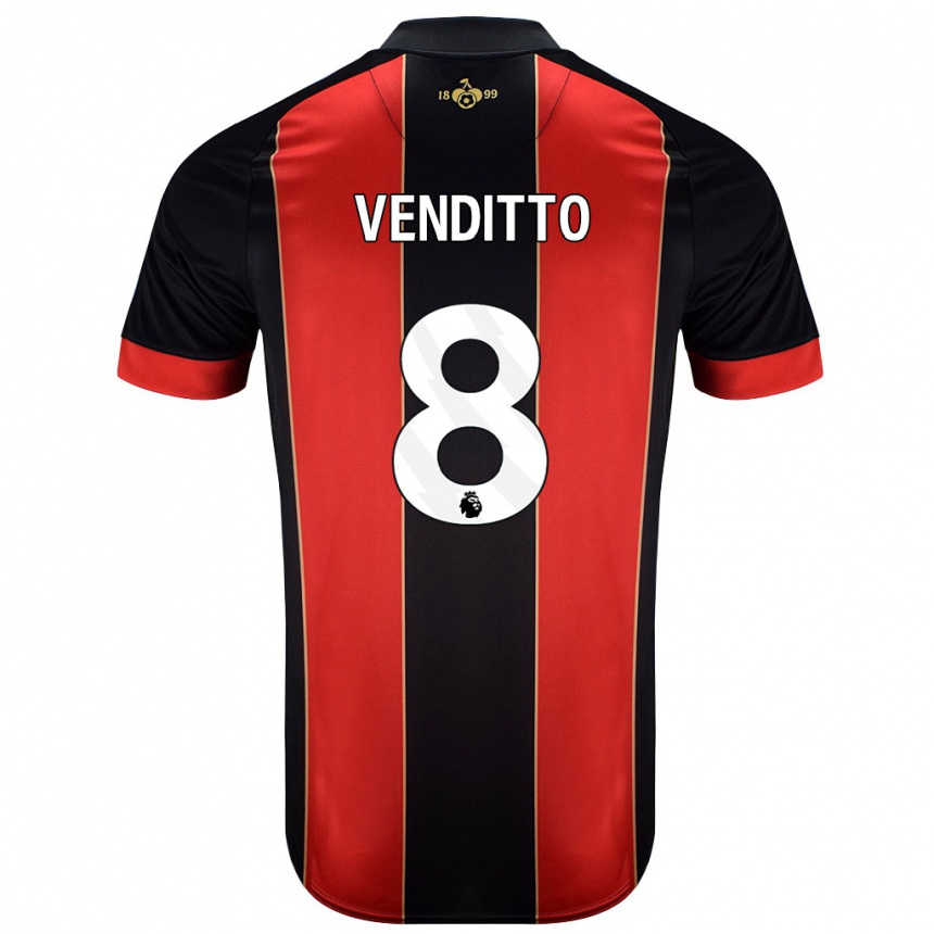 Kids Football Olivia Venditto #8 Red Black Home Jersey 2024/25 T-Shirt Uk